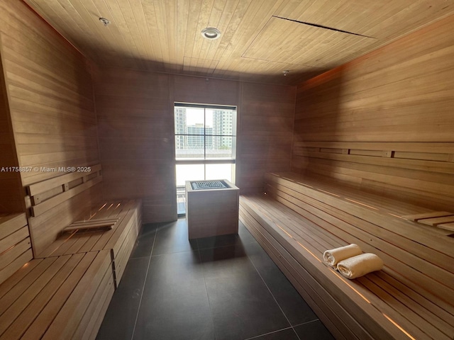 view of sauna / steam room with tile patterned floors