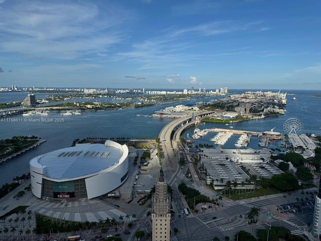 bird's eye view with a water view and a city view