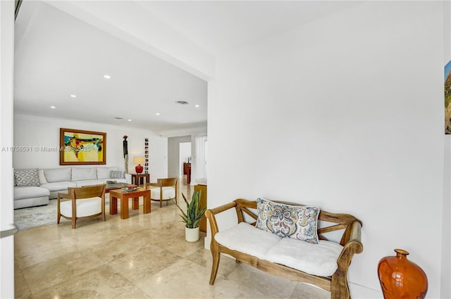 living room with recessed lighting