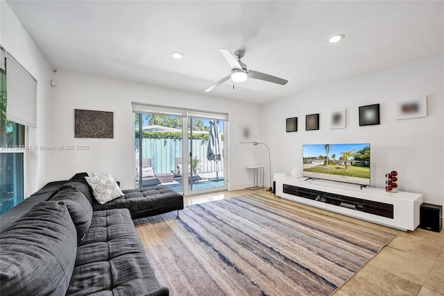 2817 NE 26th St, Fort Lauderdale, FL 33305 - living area featuring a ceiling fan and recessed lighting