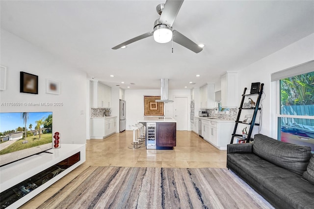 2817 NE 26th St, Fort Lauderdale, FL 33305 - living room featuring ceiling fan and recessed lighting