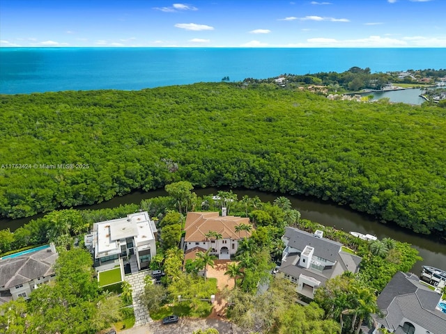 aerial view with a water view and a residential view