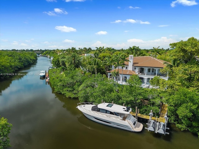 bird's eye view featuring a water view