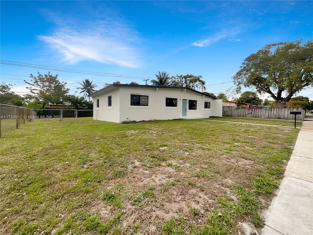 exterior space featuring a lawn and a fenced backyard