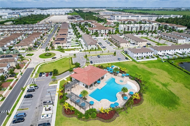 drone / aerial view with a residential view