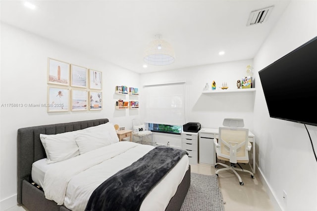 bedroom featuring baseboards, visible vents, and recessed lighting