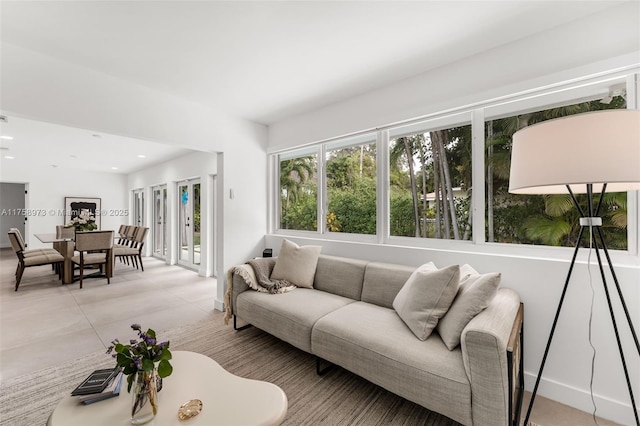 living area with recessed lighting