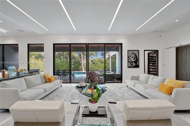 living room featuring recessed lighting