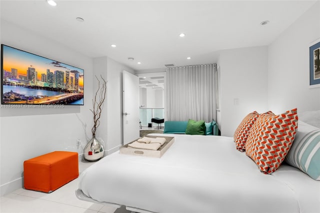 bedroom featuring visible vents and recessed lighting