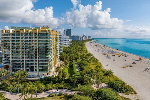 water view featuring a city view and a beach view