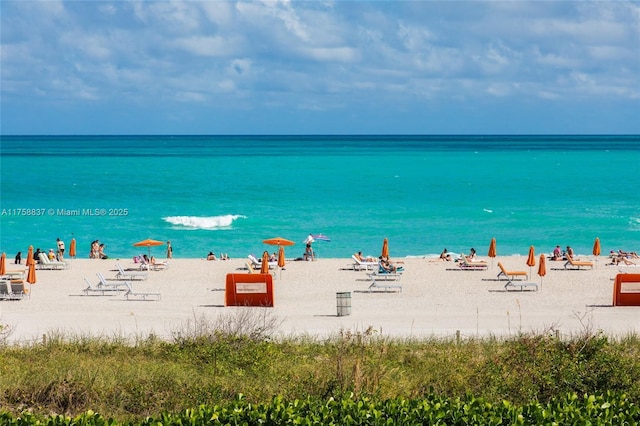 property view of water featuring a beach view