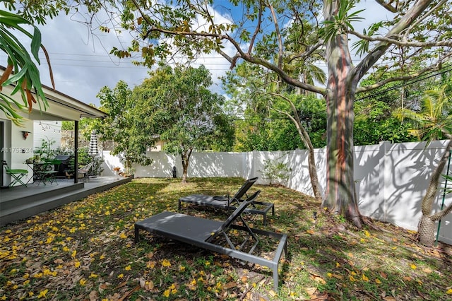 view of yard with a fenced backyard