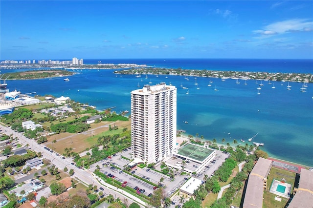 bird's eye view with a water view and a city view