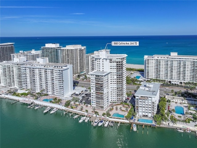 drone / aerial view featuring a water view