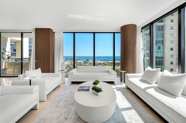 living room with expansive windows