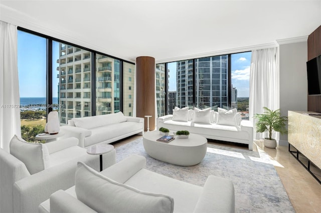 living area with plenty of natural light and expansive windows