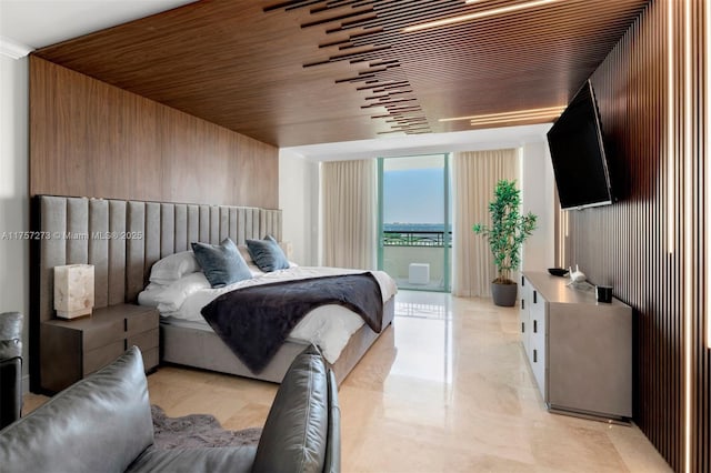 bedroom featuring wooden ceiling and access to exterior