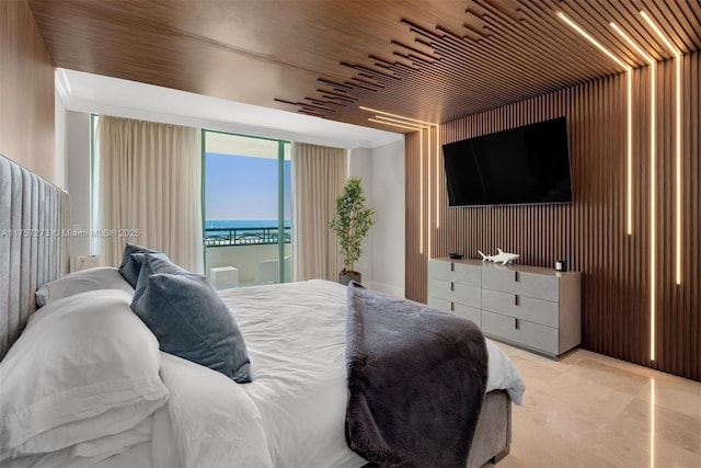 bedroom with wooden ceiling and access to exterior