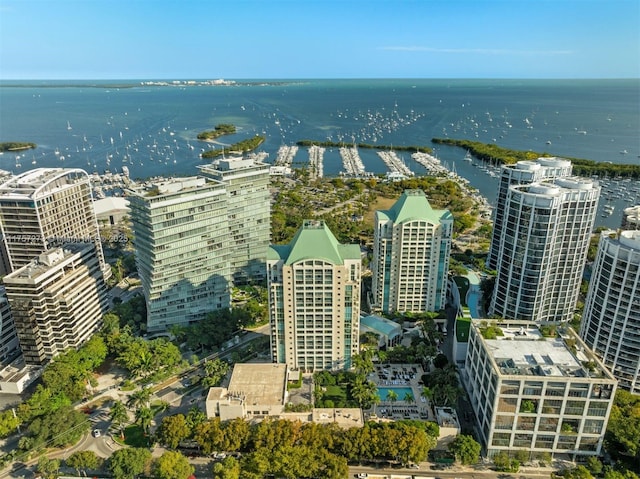 aerial view with a view of city and a water view