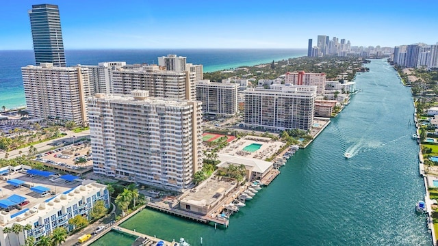 aerial view with a view of city and a water view