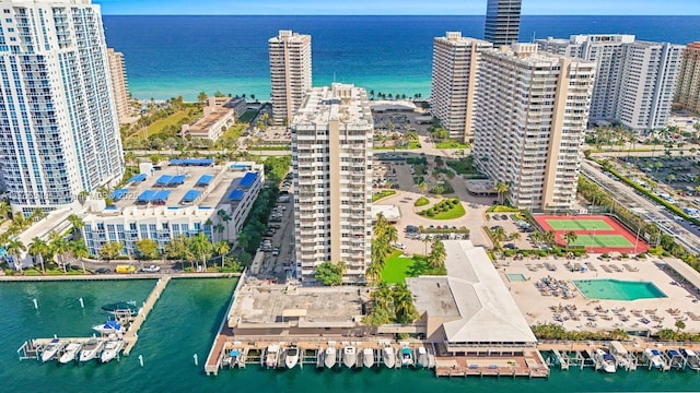 bird's eye view with a water view and a city view