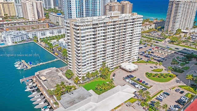 drone / aerial view with a water view and a view of city