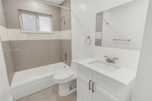 full bathroom featuring vanity, shower / tub combination, toilet, and tile patterned floors