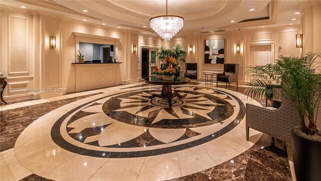 3400 SW 27th Ave Unit 705, Miami, FL 33133 - building lobby featuring recessed lighting and ornamental molding