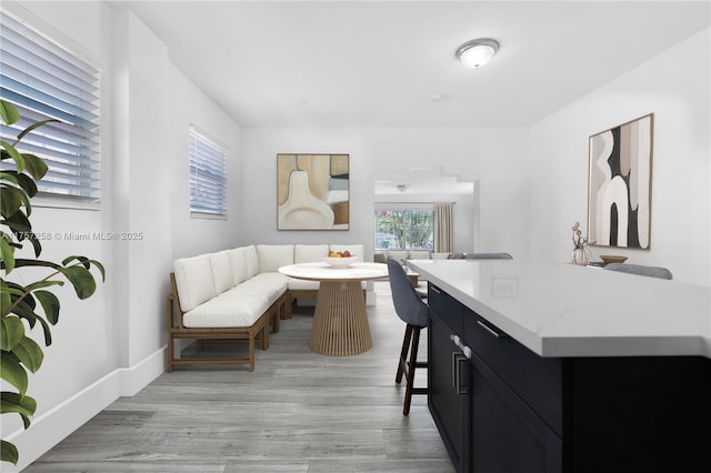 interior space with baseboards and light wood-style floors