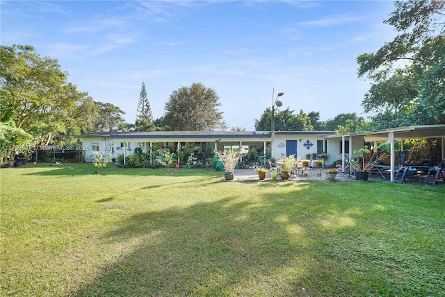 back of house featuring a patio and a lawn