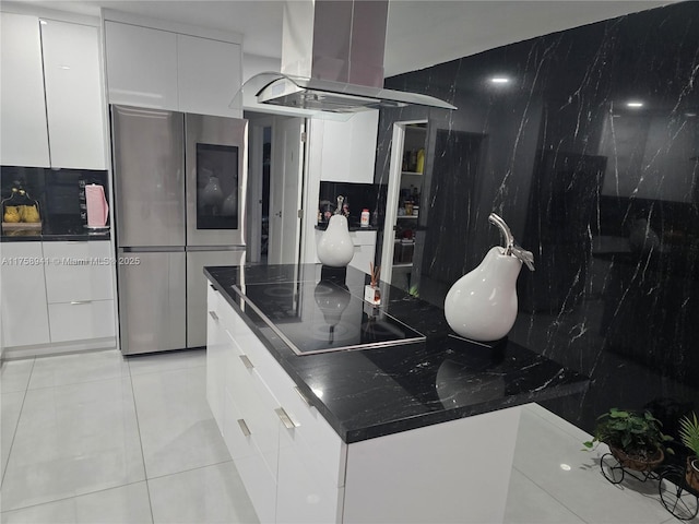 17890 SW 264th St, Homestead, FL 33031 - kitchen featuring smart refrigerator, modern cabinets, wall chimney range hood, white cabinetry, and light tile patterned floors