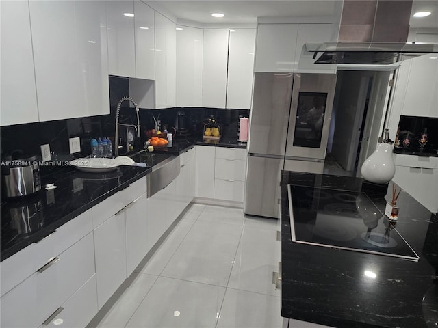 17890 SW 264th St, Homestead, FL 33031 - kitchen with modern cabinets, island range hood, smart refrigerator, and white cabinetry