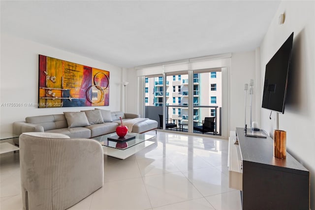 living area with light tile patterned floors