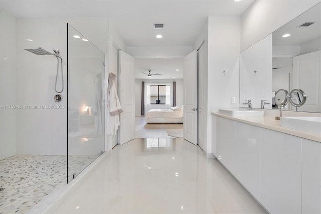 ensuite bathroom featuring visible vents, a walk in shower, and ensuite bathroom