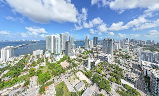 bird's eye view with a water view and a city view