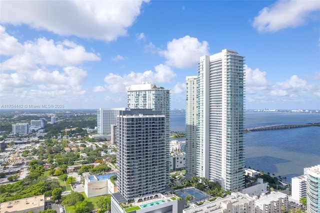 property's view of city featuring a water view