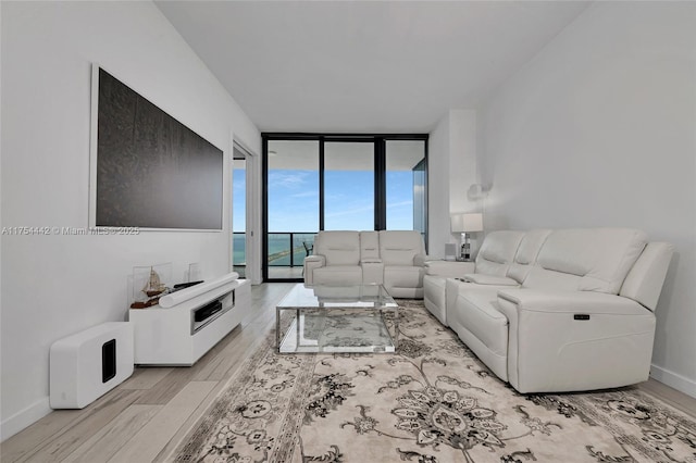 480 NE 31st St Unit 4805, Miami, FL 33137 - living area with light wood-type flooring, expansive windows, and baseboards