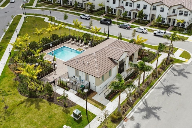 bird's eye view with a residential view