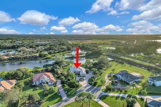 aerial view with a water view