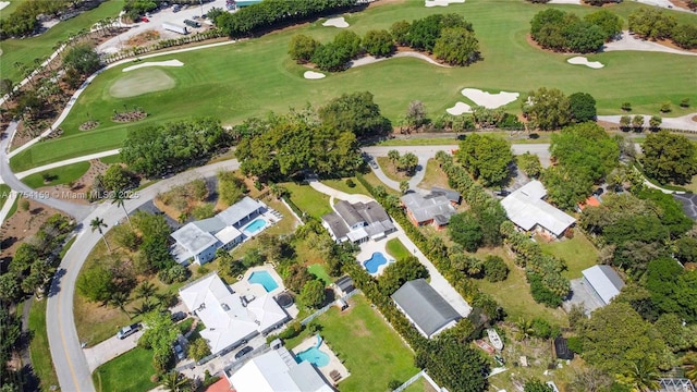 drone / aerial view with golf course view