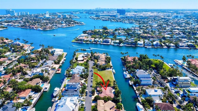 aerial view with a water view