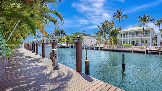 view of dock with a water view