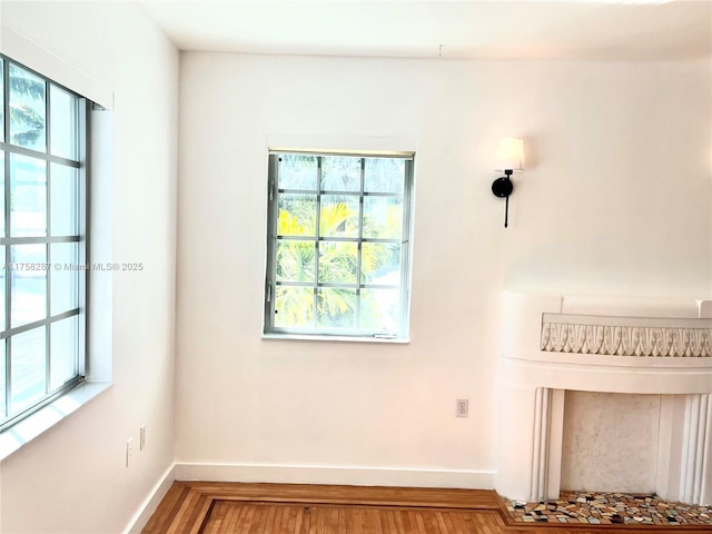 interior space with wood finished floors, a wealth of natural light, and baseboards