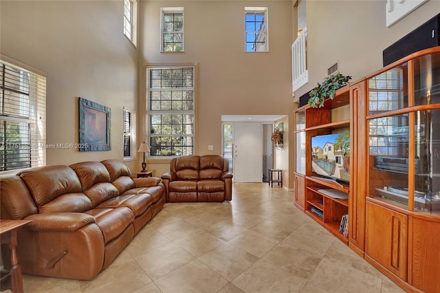 living room featuring light tile patterned flooring