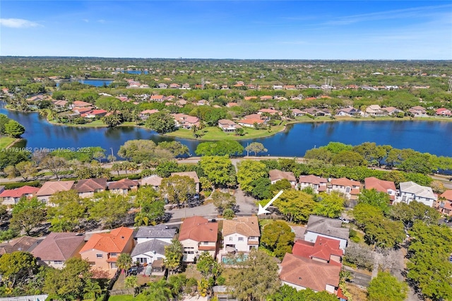 aerial view featuring a water view and a residential view