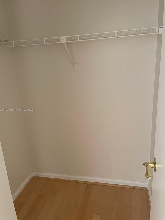 walk in closet with wood finished floors