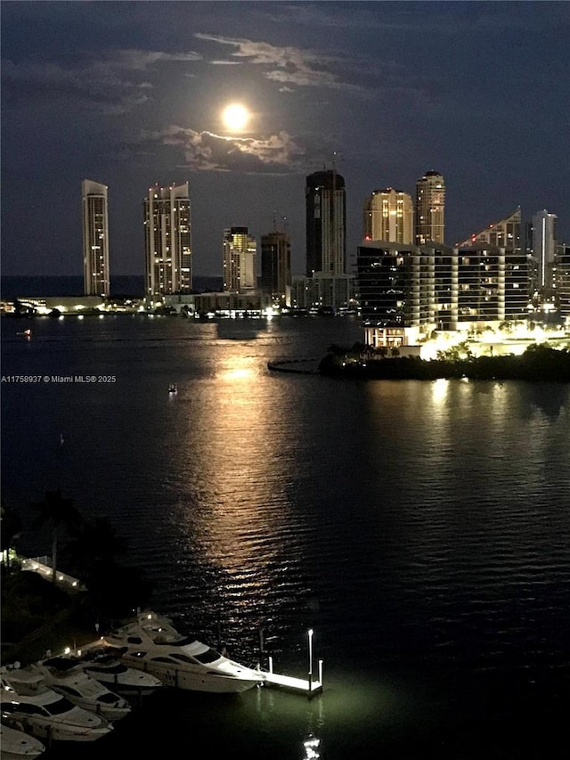 property view of water featuring a view of city lights