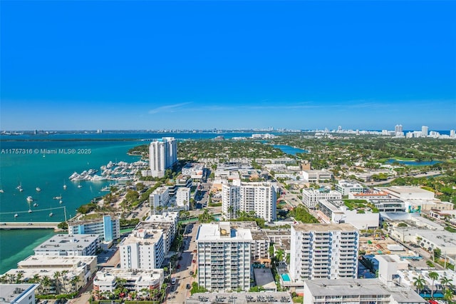 bird's eye view with a water view and a city view