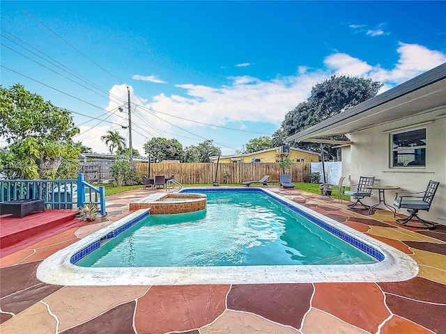 view of pool with a fenced backyard, a fenced in pool, and a patio