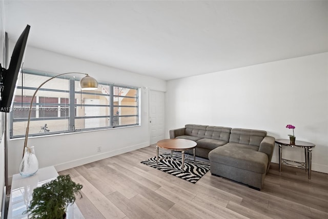 living area featuring baseboards and wood finished floors